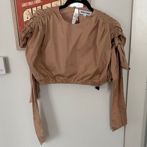 Andrea Iyamah Brown Blouse with Tie Sleeves - Small